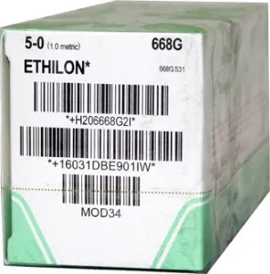 J & J Healthcare Systems - Ethilon - 668G - Nonabsorbable Suture With Needle Ethilon Nylon C-2 3/8 Circle Reverse Cutting Needle Size 5 - 0 Monofilament