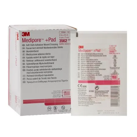 3M - 3562 - Medipore Adhesive Dressing Medipore 2 X 2 3/4 Inch Soft Cloth Rectangle White Sterile