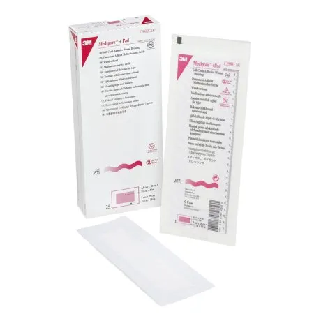 3M - 3571 - Medipore Adhesive Dressing Medipore 3 1/2 X 10 Inch Soft Cloth Rectangle White Sterile