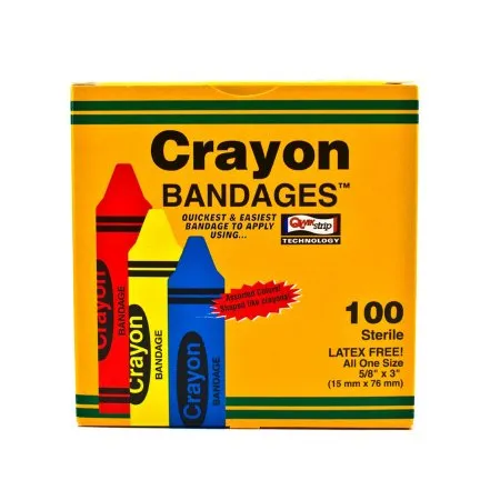 ASO - CRA5261-012-000 - Adhesive Strip 3/4 X 3 Inch Plastic Rectangle Kid Design (Assorted Crayon) Sterile