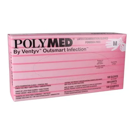 Ventyv - Polymed - PM103 - Exam Glove Polymed Medium NonSterile Latex Standard Cuff Length Fully Textured Ivory Not Rated