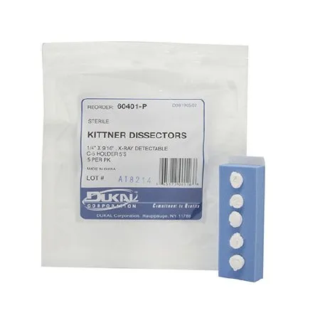 Dukal - 60401-P - Surgical Kittner Sponge X Ray Detectable Cotton 1/4 X 9/16 Inch 5 Count Foam Count Holder Sterile