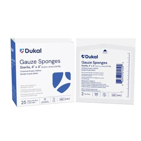 Dukal - 6412 - Gauze Sponge 4 X 4 Inch 2 per Pack Sterile 12 Ply Square