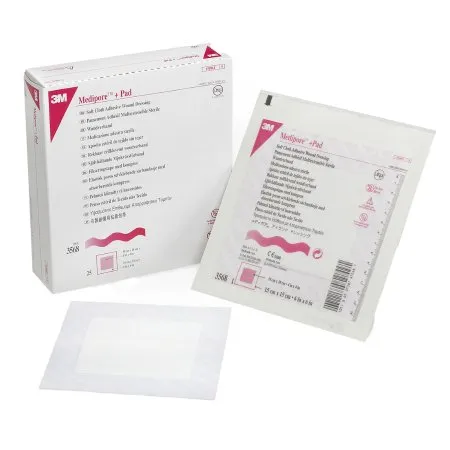 3M - 3568 - Medipore Adhesive Dressing Medipore 6 X 6 Inch Soft Cloth Square White Sterile