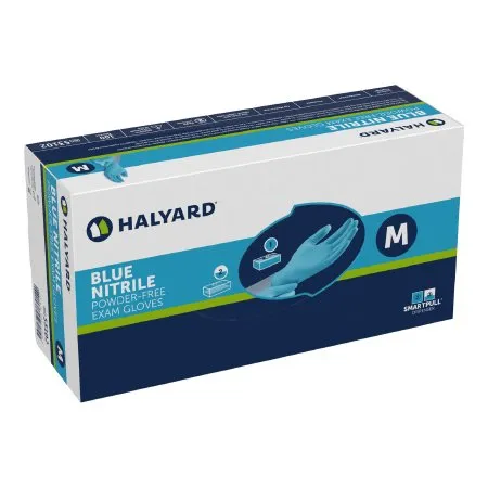 O & M Halyard - From: 53102 To: 53138 - O&M Halyard Blue Nitrile Exam Glove Blue Nitrile Medium NonSterile Nitrile Standard Cuff Length Textured Fingertips Blue Not Rated