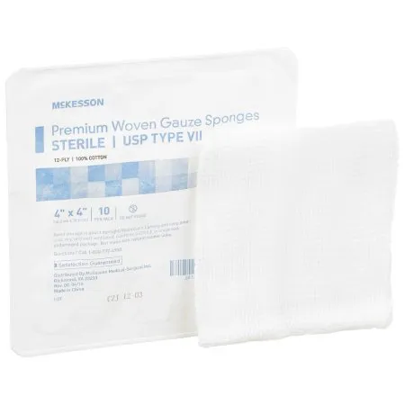 McKesson - 16-42441 - Gauze Sponge 4 X 4 Inch 10 per Tray Sterile 12 Ply Square