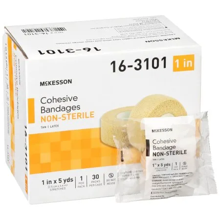 McKesson - 16-3101 - Cohesive Bandage 1 Inch X 5 Yard Self Adherent Closure Tan NonSterile Standard Compression