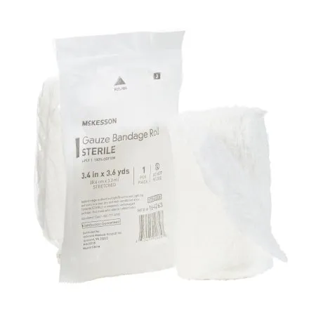 McKesson - 16-4263 - Fluff Bandage Roll 3 2/5 Inch X 3 3/5 Yard 1 per Pack Sterile 6 Ply Roll Shape