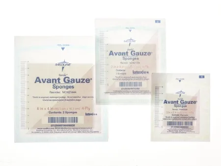 Medline - Avant Gauze - NON21449 - Nonwoven Sponge Avant Gauze 4 X 4 Inch 10 Per Tray Sterile 4-Ply Square