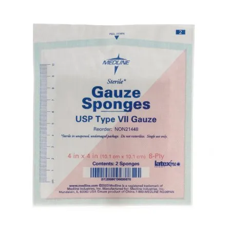 Medline - NON21448 - Gauze Sponge 4 X 4 Inch 2 per Pack Sterile 8 Ply Square