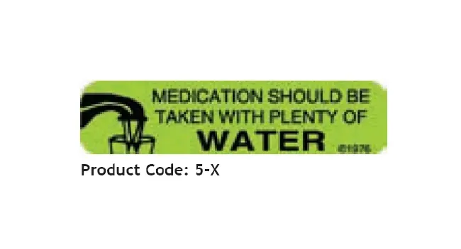 Precision Dynamics - 5-X - Pre-printed Label Auxiliary Label Green Medication Should Be Taken With Plenty Of Water Black Safety And Instructional 3/8 X 1-9/16 Inch