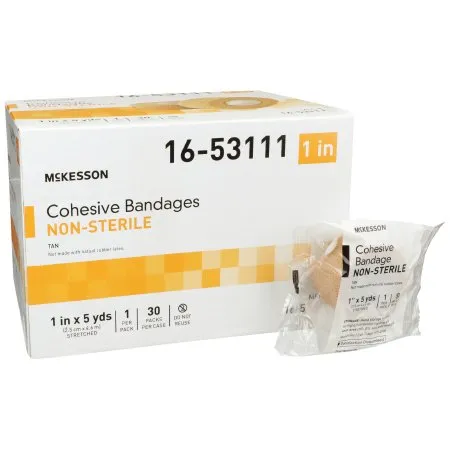 McKesson - 16-53111 - Cohesive Bandage 1 Inch X 5 Yard Self Adherent Closure Tan NonSterile Standard Compression