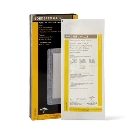 Medline - MSC32410 - Industries Bordered Gauze Adhesive Island Wound Dressing, 4" x 10" with 2" x 8" Pad.