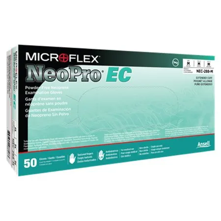 Microflex Medical - NeoPro EC - NEC-288-M -  Exam Glove  Medium NonSterile Polychloroprene Extended Cuff Length Textured Fingertips Green Chemo Tested