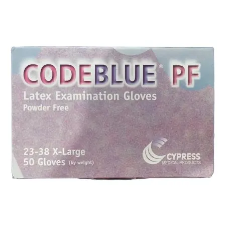 McKesson - 23-38 - CODEBLUE PF Exam Glove CODEBLUE PF X Large NonSterile Latex Extended Cuff Length Fully Textured Blue Not Rated