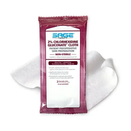 Sage - 9706 - Products   Skin Prep Wipe 2 per Pack Soft Pack 2% Strength CHG (Chlorhexidine Gluconate) NonSterile