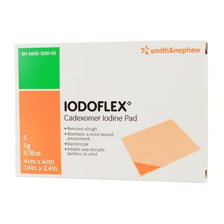 Smith & Nephew - Iodoflex Pad - From: 6602133005 To: 6602134010 -  Iodophor Impregnated Dressing  Rectangle 1 1/2 X 2  3/8 Inch Sterile