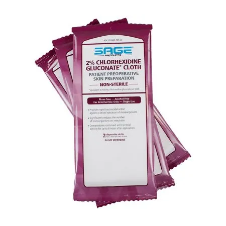 Sage Products - Sage - 9705 - Skin Prep Wipe Sage 2 per Pack Soft Pack 2% Strength CHG (Chlorhexidine Gluconate) NonSterile