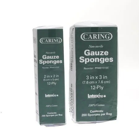 Medline - Caring - PRM21208C -  Gauze Sponge  2 X 2 Inch 200 per Pack NonSterile 8 Ply Square