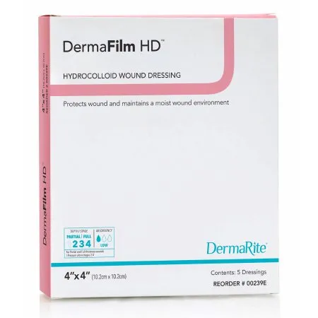 DermaRite  - DermaFilm HD - 00239E - Industries  Hydrocolloid Dressing  4 X 4 Inch Square