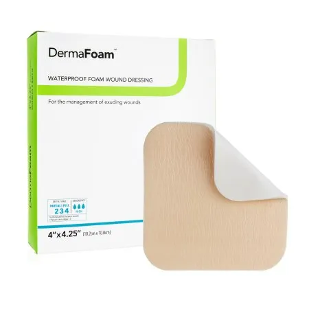 DermaRite  - DermaFoam - 00291E - Industries  Foam Dressing  4 X 4 1/4 Inch Without Border Waterproof Backing Nonadhesive Rectangle Sterile