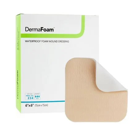 DermaRite  - DermaFoam - 00292E - Industries  Foam Dressing  6 X 6 Inch Without Border Waterproof Backing Nonadhesive Square Sterile