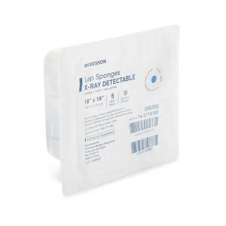 McKesson - 16-2118182 - Surgical Laparotomy Sponge McKesson X-Ray Detectable Cotton 18 X 18 Inch 5 Count Hard Pack Sterile