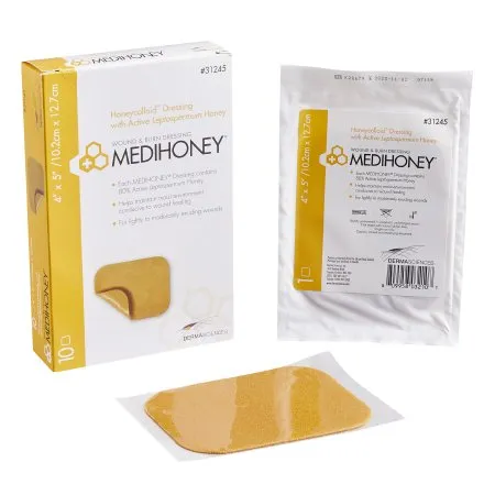 McKesson - MEDIHONEY Honeycolloid - 31245 - Honey Hydocolloid Dressing MEDIHONEY Honeycolloid Rectangle 4 X 5 Inch Sterile Without Adhesive