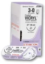 J & J Healthcare Systems - Coated Vicryl - J418h - Absorbable Suture With Needle Coated Vicryl Polyglactin 910 Sh 1/2 Circle Taper Point Needle Size 0 Braided