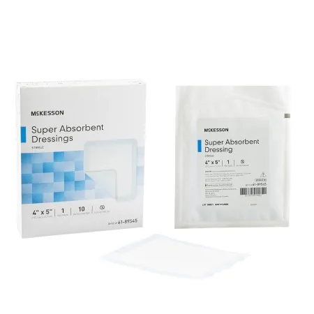 McKesson - 61-89545 - Super Absorbent Dressing 4 X 5 Inch Rectangle