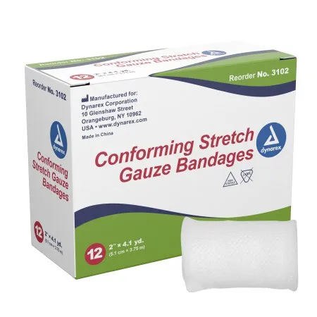 Dynarex - 3102 - Conforming Bandage 2 Inch X 4 1/10 Yard 12 per Pack NonSterile 1 Ply Roll Shape
