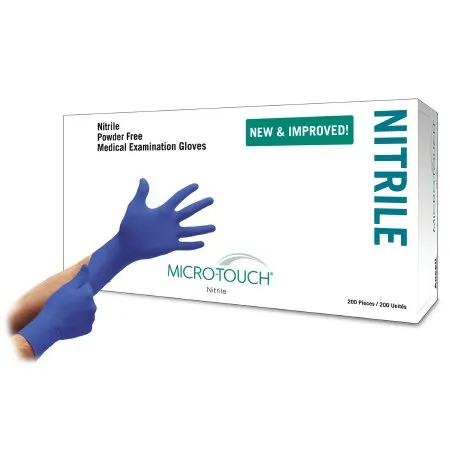 Ansell - Micro-Touch Nitrile - 6034303 - Exam Glove Micro-touch Nitrile Large Nonsterile Nitrile Standard Cuff Length Textured Fingertips Blue Chemo Tested