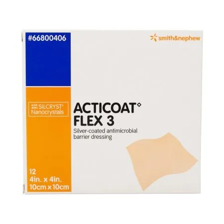 Smith & Nephew - Acticoat Flex 3 - From: 66800406 To: 66800417 -  Silver Barrier Dressing  4 X 4 Inch Square Sterile