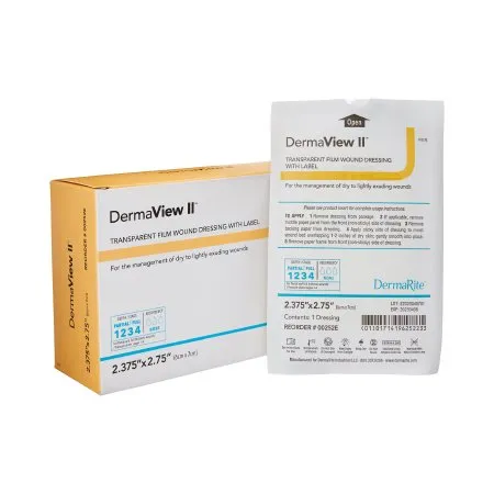 DermaRite  - DermaView II - From: 00252E To: 00253E - Industries  Transparent Film Dressing  2 3/7 X 2 3/4 Inch Frame Style Delivery Rectangle Sterile