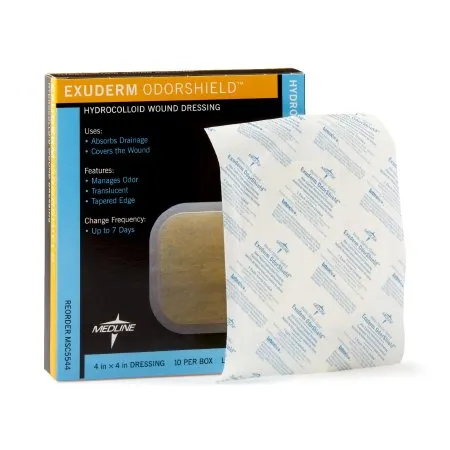 Medline - MSC5544 - Industries F Exuderm OdorShield Hydrocolloid Dressing 4" L x 4" W Square Shape, Sterile, Hydro polymer, Low profile, Highly Absorbent, Tapered Edge, Smooth Satin Backing