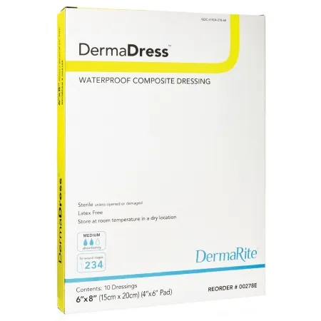 DermaRite  - DermaDress - 00278E - Industries  Composite Dressing  6 X 8 Inch Rectangle Sterile Waterproof Film Backing