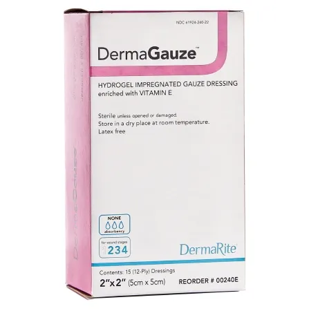 DermaRite  - DermaGauze - 00240E - Industries  Hydrogel Wound Dressing  Impregnated 2 X 2 Inch Square Sterile