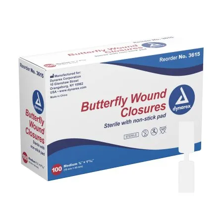 Dynarex - Secure Strip - 3615 -  Skin Closure Strip  3/8 X 1 13/16 Inch Plastic Butterfly Closure White