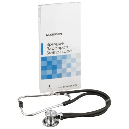 McKesson - 01-640BKMCE - Sprague Stethoscope Black 2 Tube 16 Inch Tube Double Sided Chestpiece