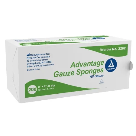 Dynarex - Advantage - From: 3262 To: 3364 -  Gauze Sponge  2 X 2 Inch 200 per Pack NonSterile 8 Ply Square