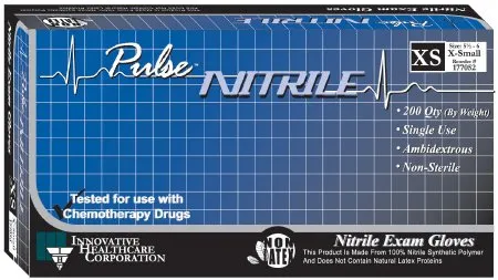 Innovative Healthcare - Pulse Nitrile - 177402 - Innovative  Exam Glove  2X Large NonSterile Nitrile Standard Cuff Length Textured Fingertips Aqua Blue Chemo Tested