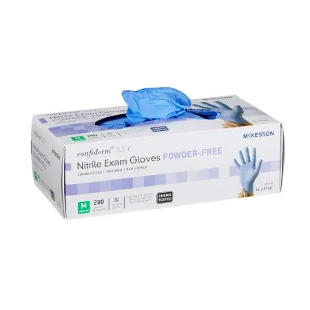 McKesson - 14-6976C - Confiderm 3.5C Exam Glove Confiderm 3.5C Medium NonSterile Nitrile Standard Cuff Length Textured Fingertips Blue Chemo Tested