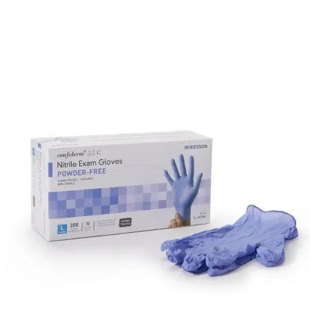 McKesson - 14-6978C - Confiderm 3.5C Exam Glove Confiderm 3.5C Large NonSterile Nitrile Standard Cuff Length Textured Fingertips Blue Chemo Tested
