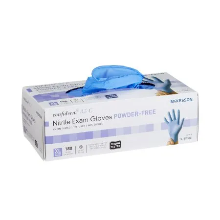 McKesson - 14-6980C - Confiderm 3.5C Exam Glove Confiderm 3.5C X Large NonSterile Nitrile Standard Cuff Length Textured Fingertips Blue Chemo Tested