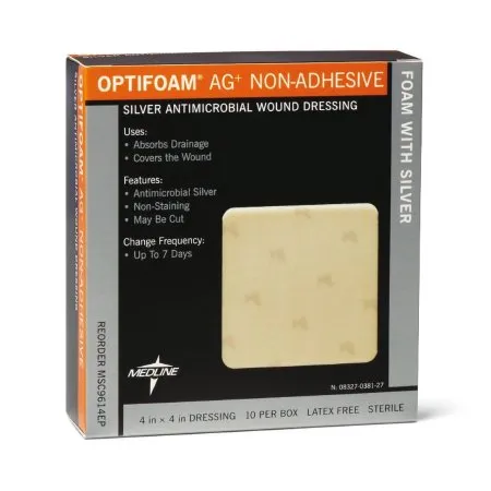 Medline - MSC9614EP - Industries Optifoam Ag Foam Dressing with Ionic silver 4" L x 4" W Square Shape Non Adhesive, Latex free.