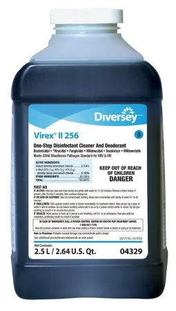 Lagasse - Diversey Virex II 256 - DVS04329 - Diversey Virex II 256 Surface Disinfectant Cleaner Quaternary Based J-Fill Dispensing Systems Liquid Concentrate 2.5 Liter Bottle Mint Scent NonSterile