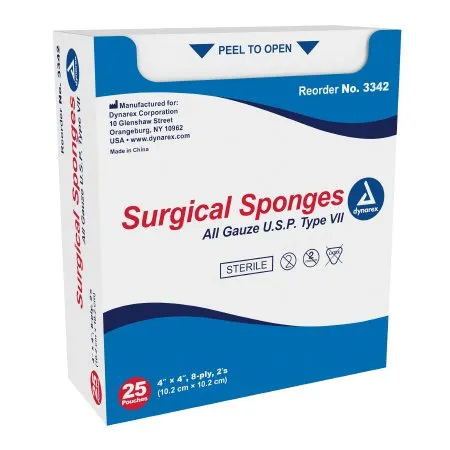 Dynarex - 3342 - Surgical Gauze Sponge, Sterile 2's, 4" x 4", 8-Ply