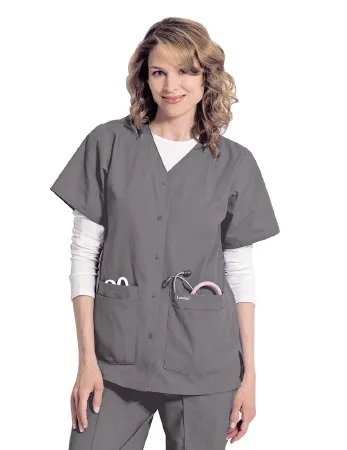 Landau Uniforms - 8232STPMED - Scrub Shirt Medium Steel Gray 4 Pockets Short Set-in Sleeve Female
