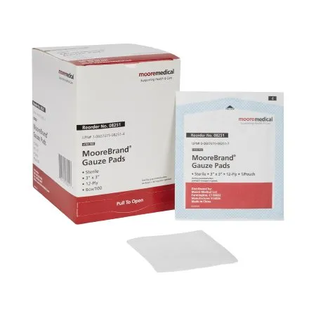 Moore - Moorebrand - 08251 - Gauze Sponge Moorebrand 3 X 3 Inch 1 per Pack Sterile 12-Ply Square