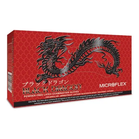 Microflex Medical - Black Dragon - BD-1002-PF - Exam Glove Black Dragon Medium NonSterile Latex Standard Cuff Length Fully Textured Black Not Rated